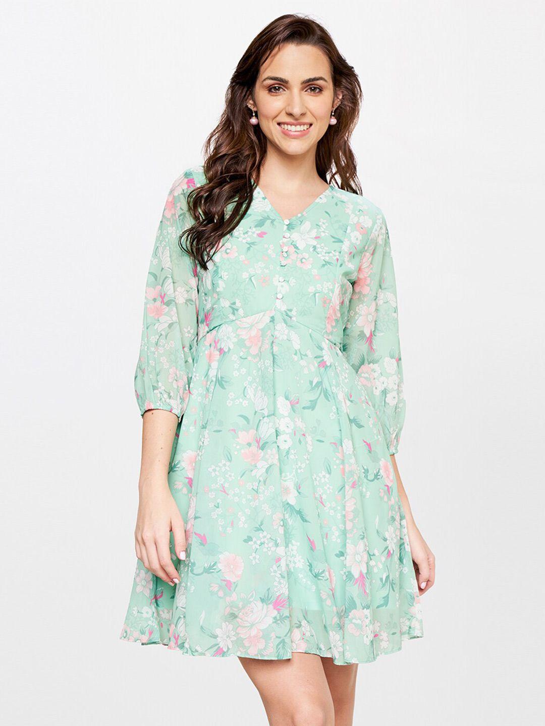 and floral printed v-neck fit & flare dress