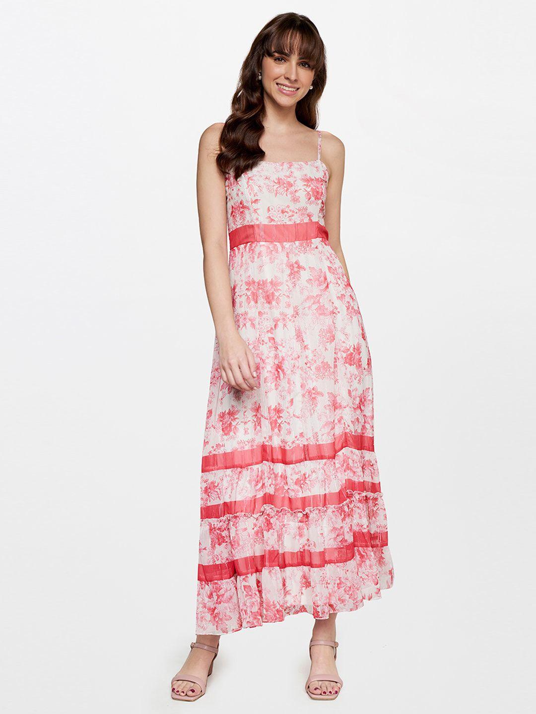 and floral shoulder strap smocked maxi dress