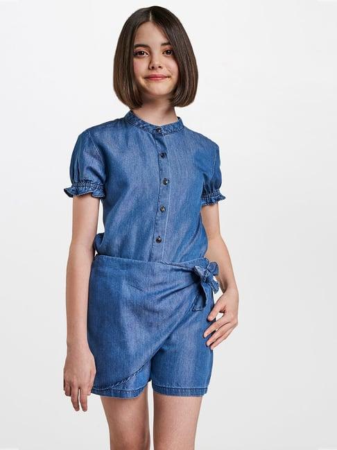 and girl indigo regular fit jumpsuit