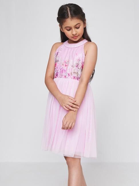 and girl kids pink floral print dress