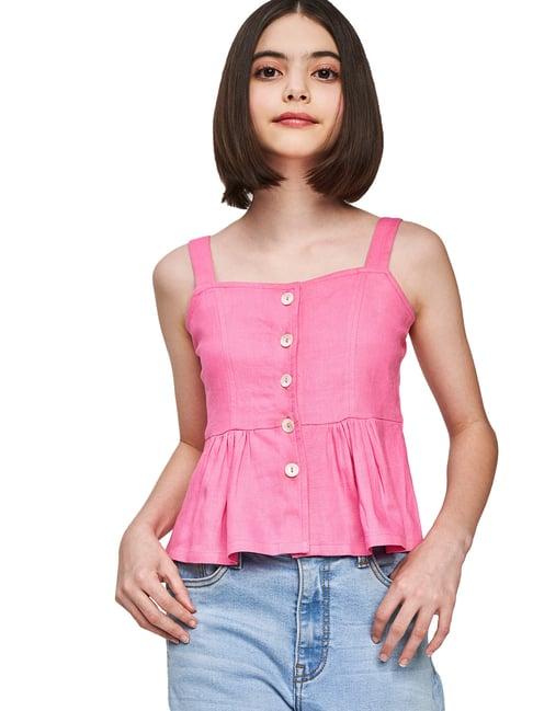 and girl kids pink solid  top