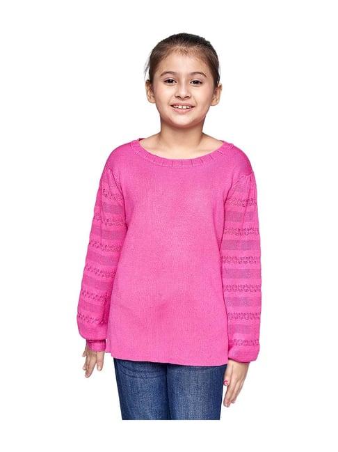 and girl magenta self pattern sweater