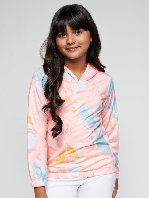 and girl peach printed full sleeves sweatshirt