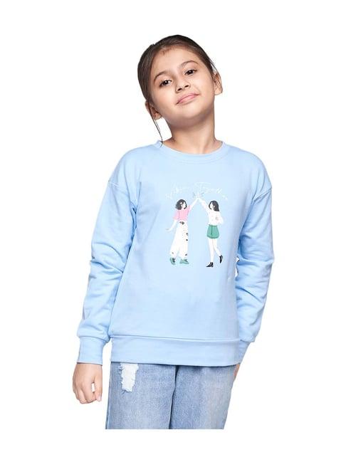 and girl powder blue cotton printed sweatshirt