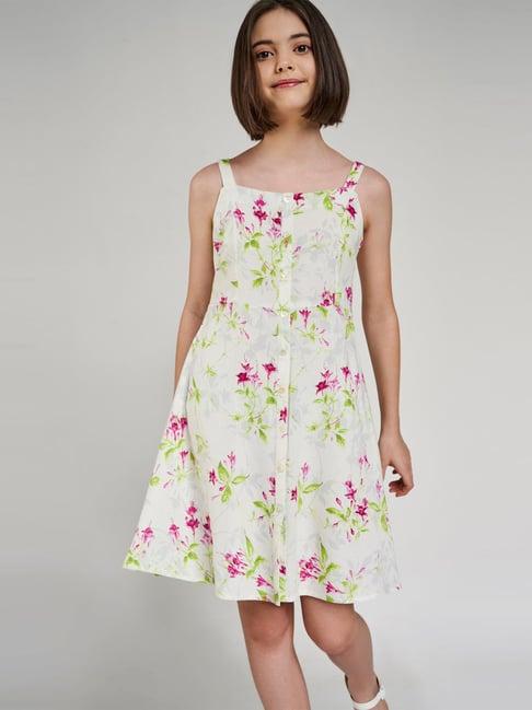and girl white floral print dress