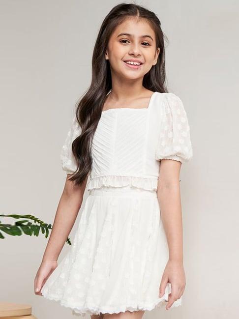and girl white textured pattern top set