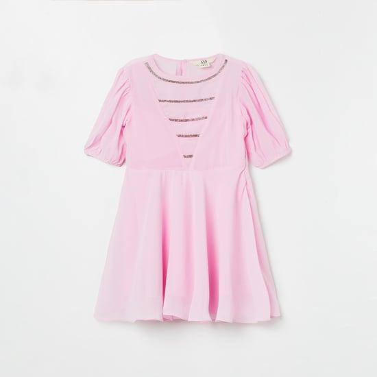 and girls embellished round neck fit and flare dress