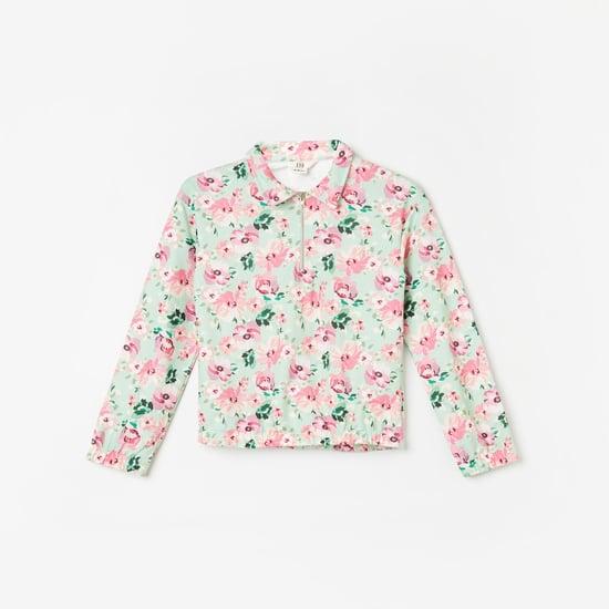 and girls floral printed collared sweatshirt