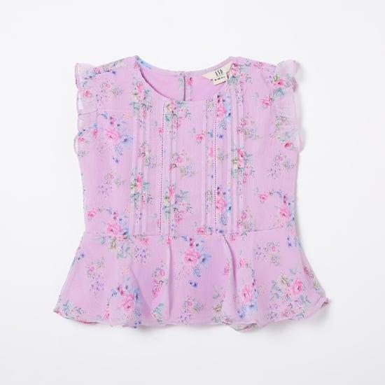 and girls floral printed round neck casual top