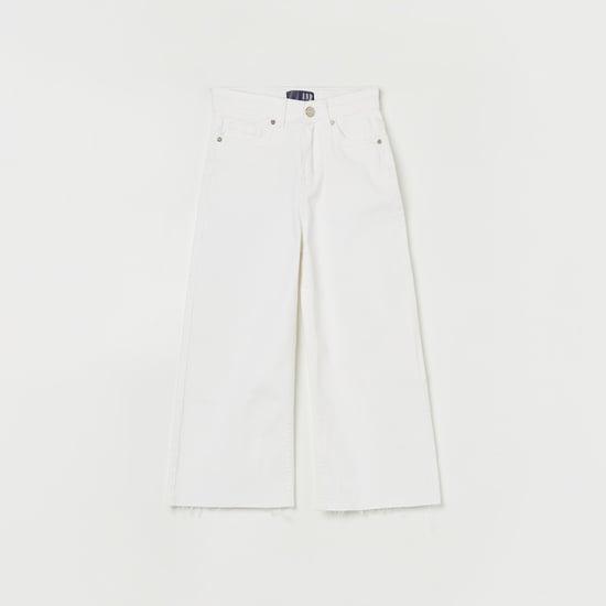 and girls solid button fly flared jeans