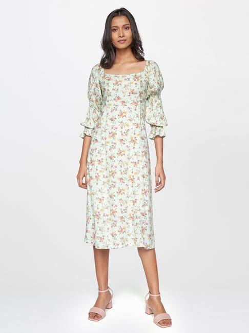 and green printed a-line dress