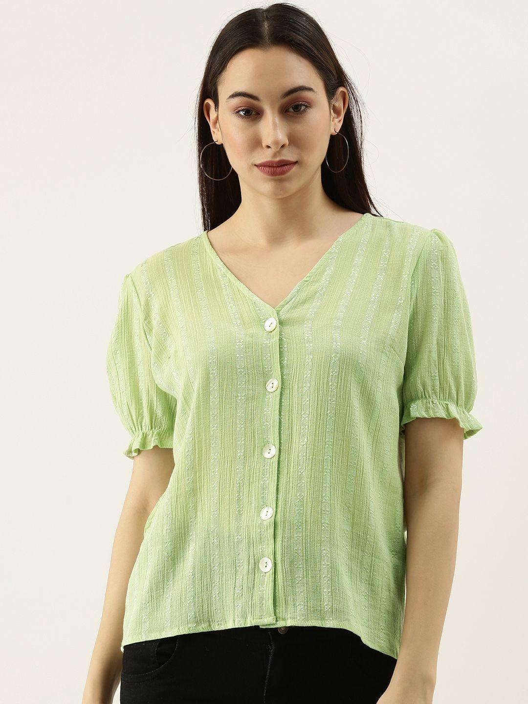 and green self-striped top