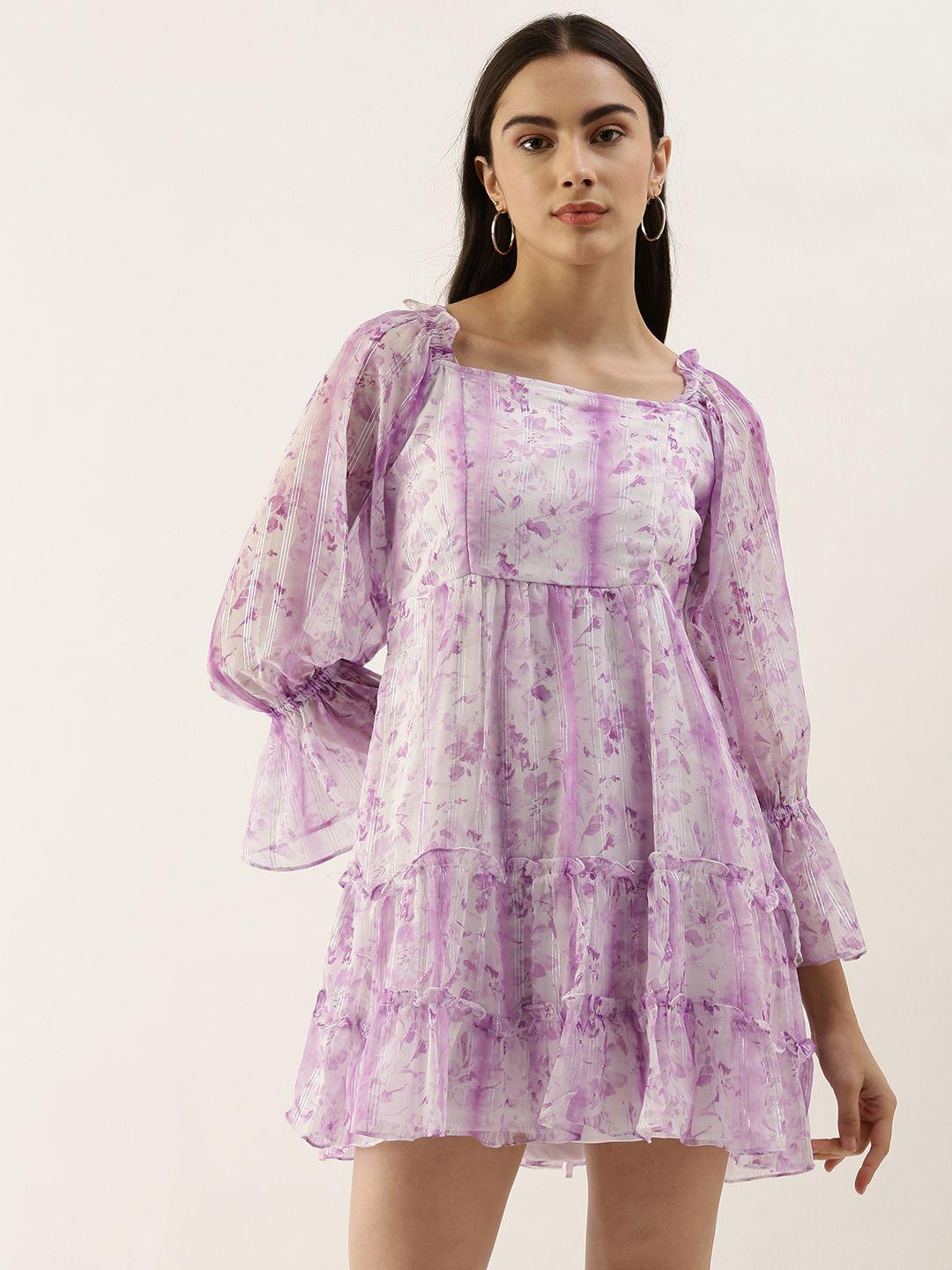 and lavender floral printed mini fit & flare dress