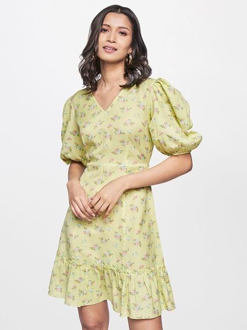 and lime green floral print dress