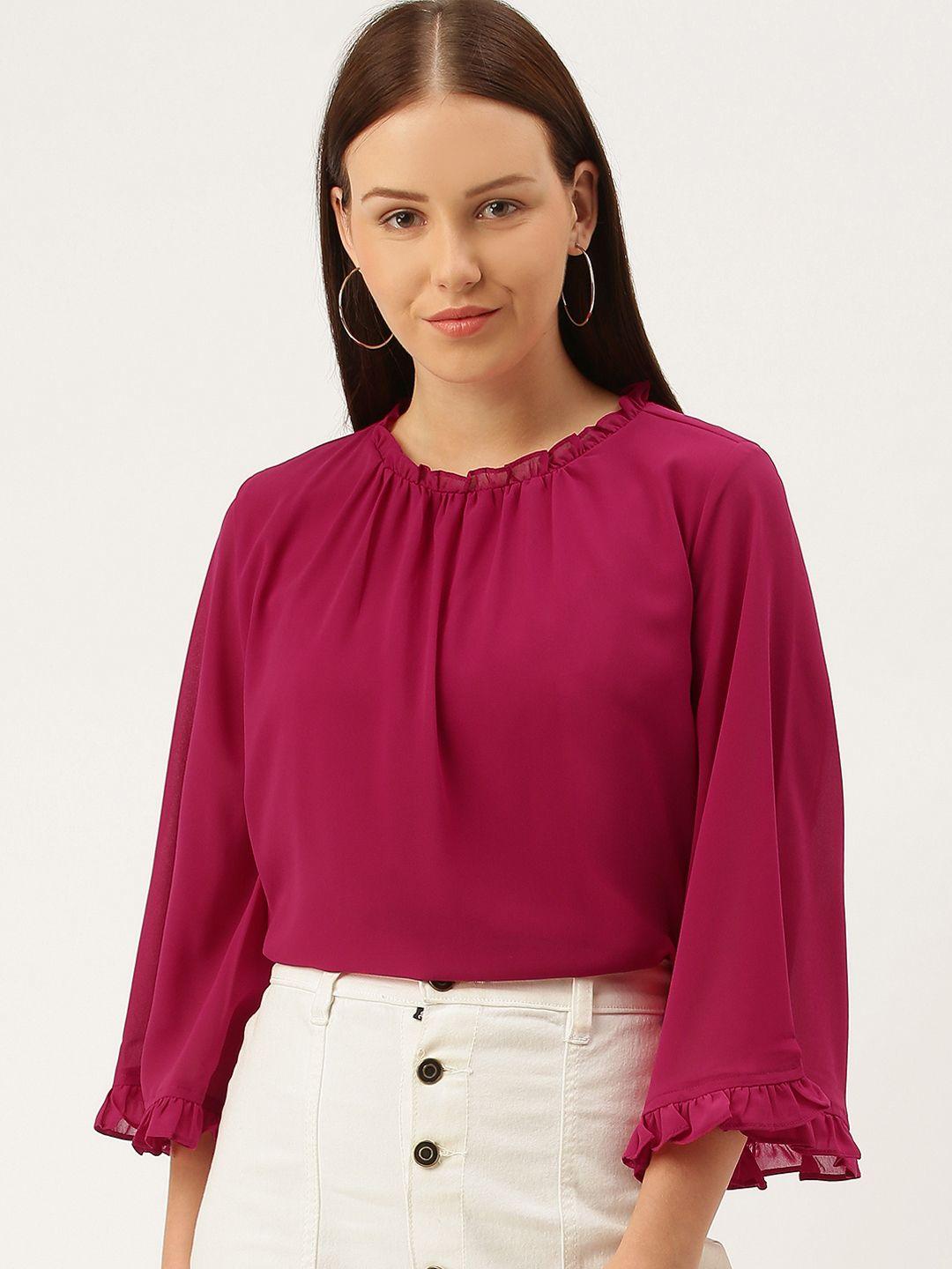 and magenta ruffled flared sleeves regular top