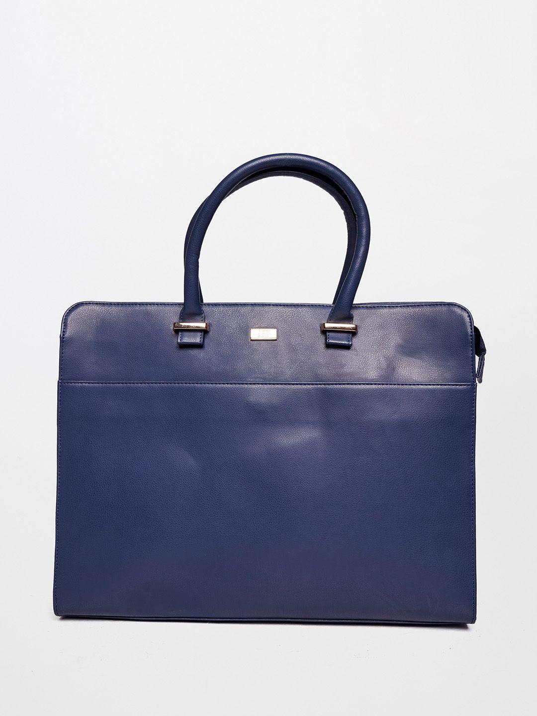 and navy blue solid pu structured handheld bag