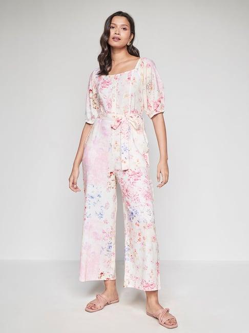 and off white floral print jumpsuit