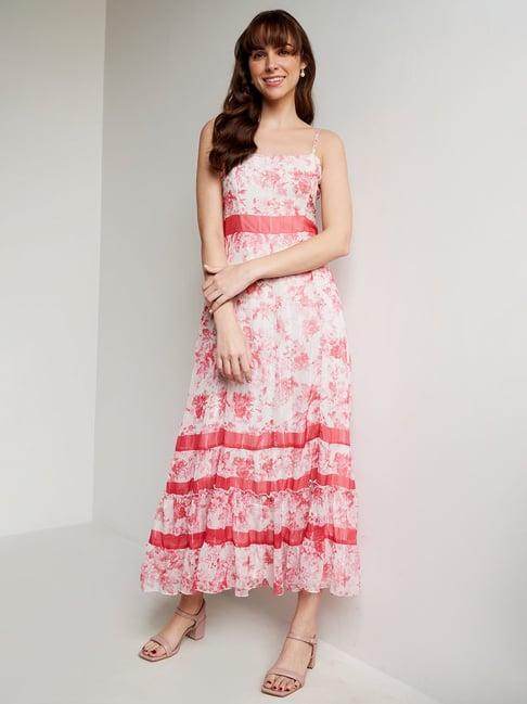 and pink & white floral print gown