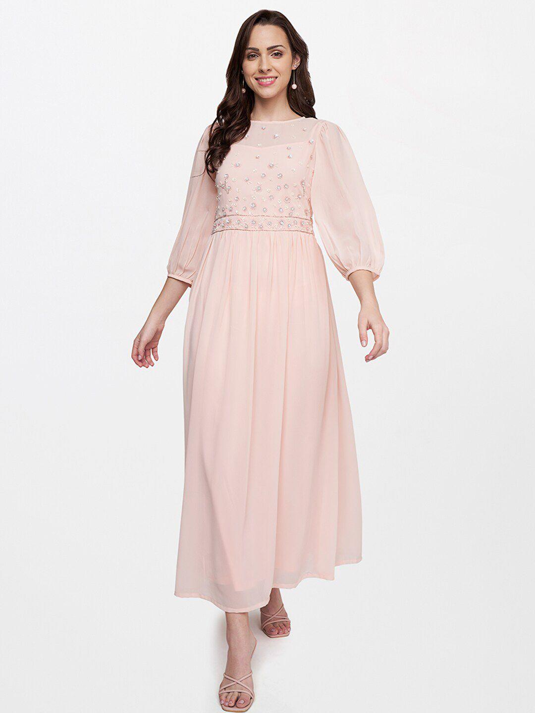 and pink embroidered maxi dress