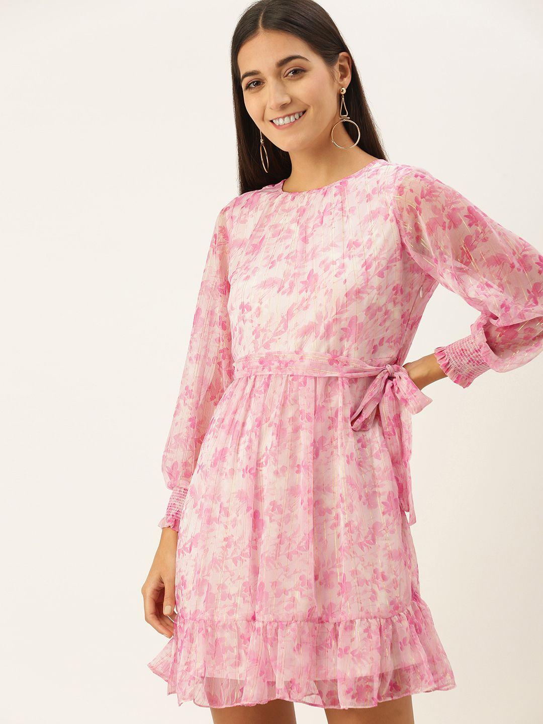 and pink floral chiffon flounce dress