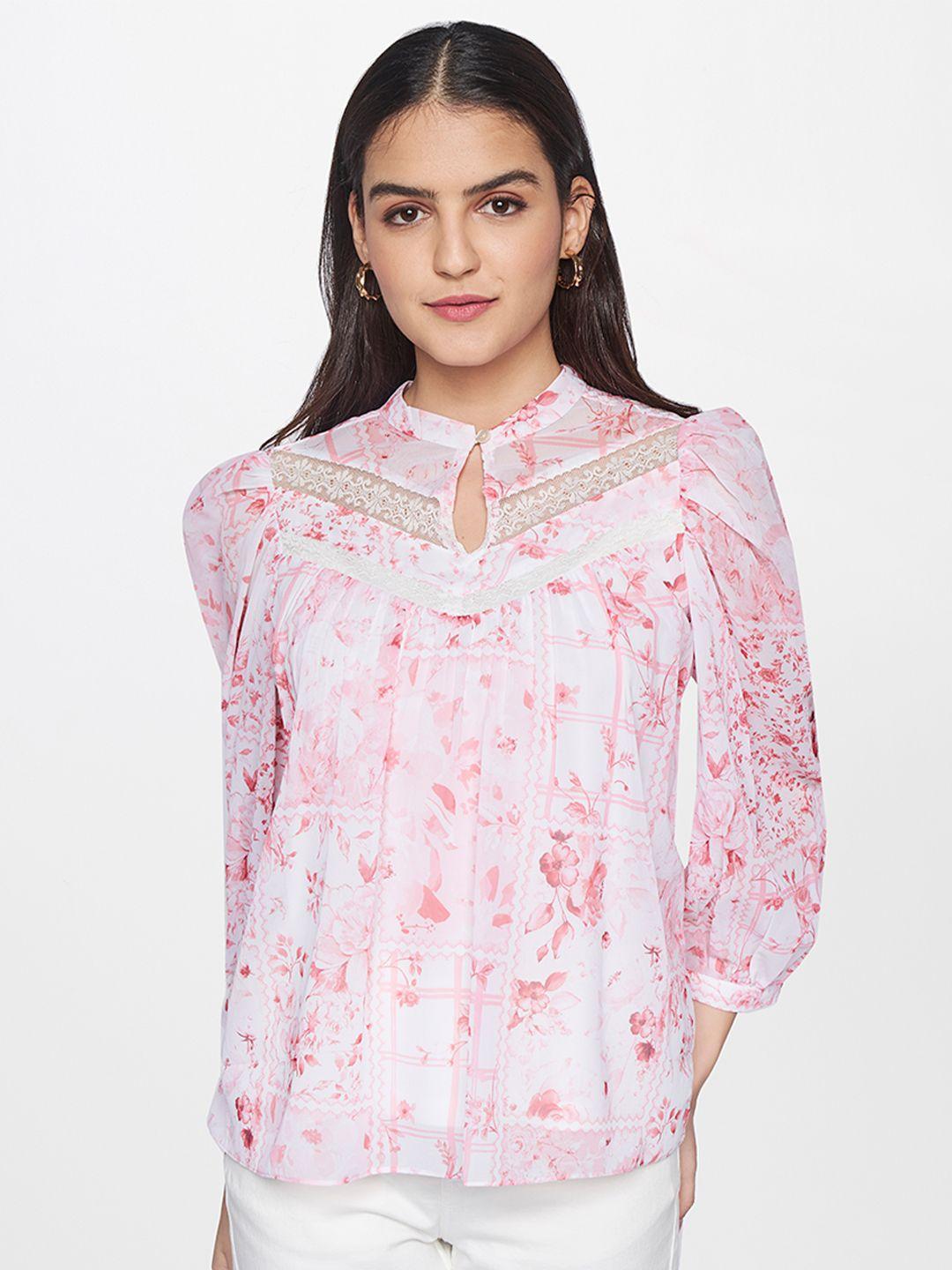 and pink floral printed regular top