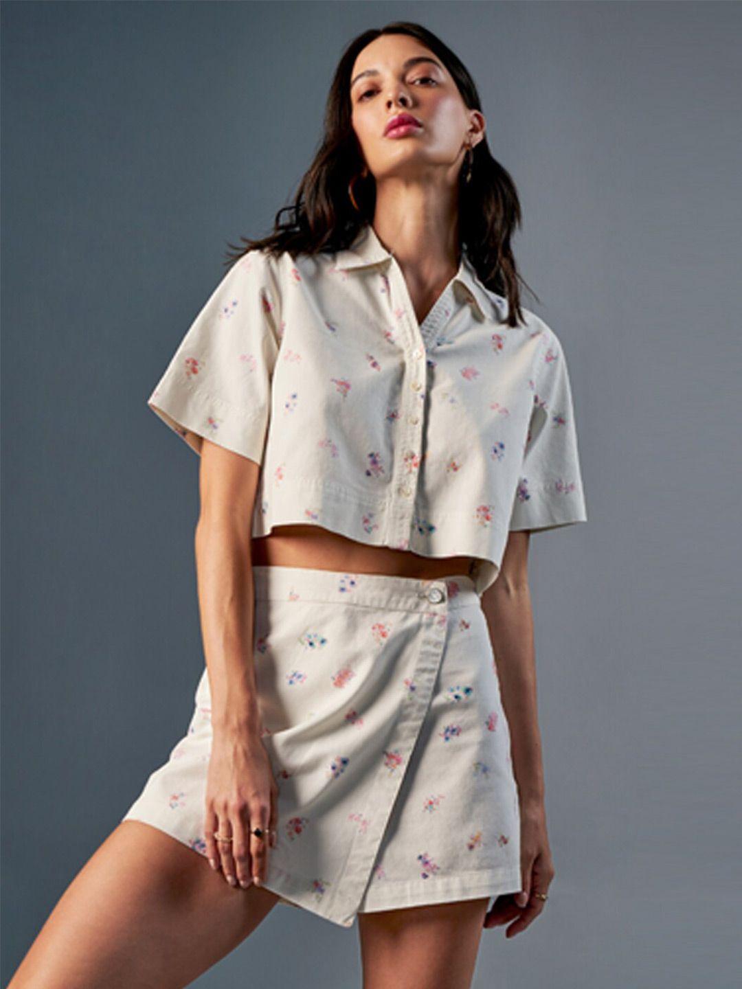 and printed short sleeves pure cotton shirt & skort