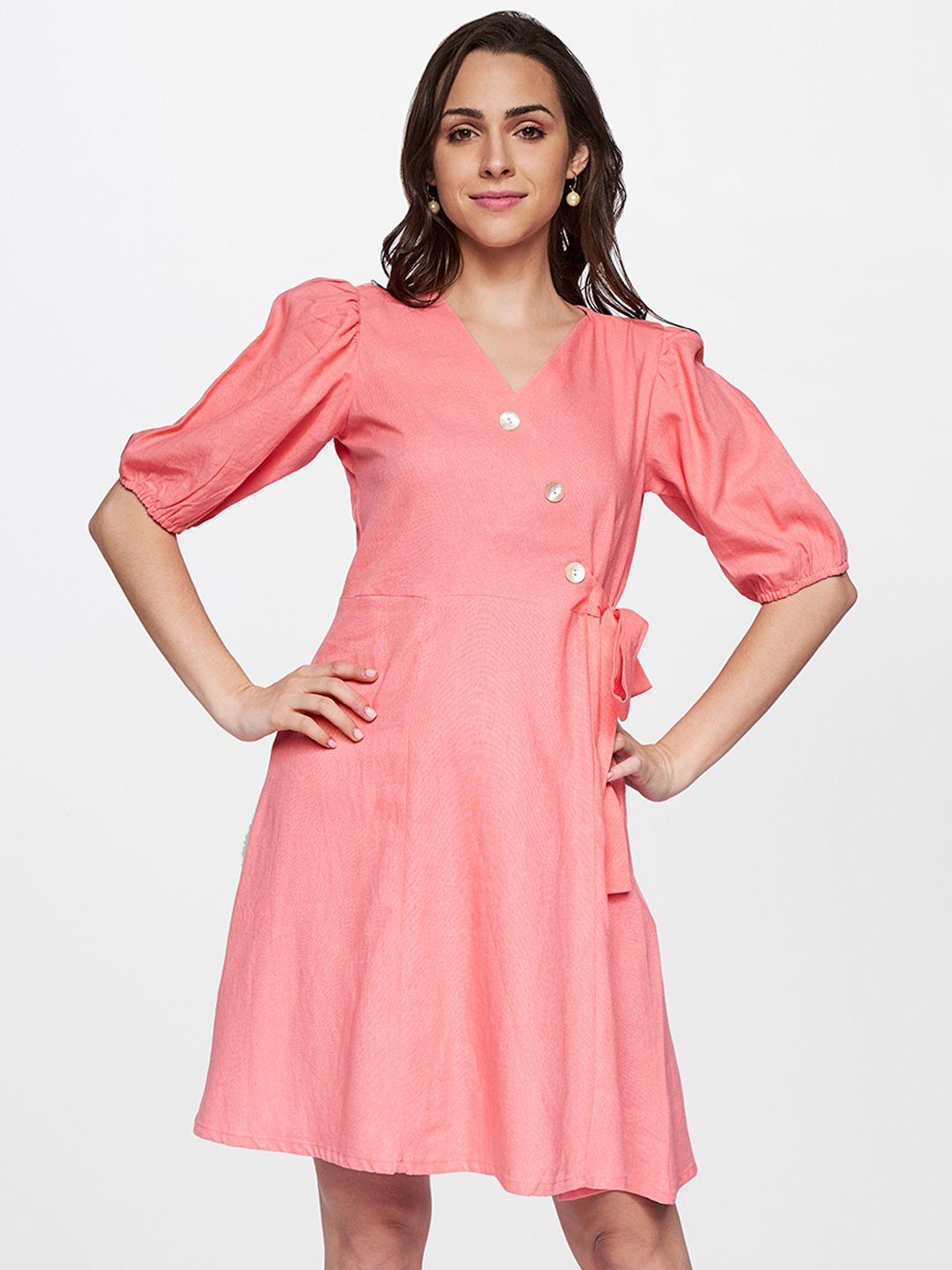 and puff sleeve linen a-line dress