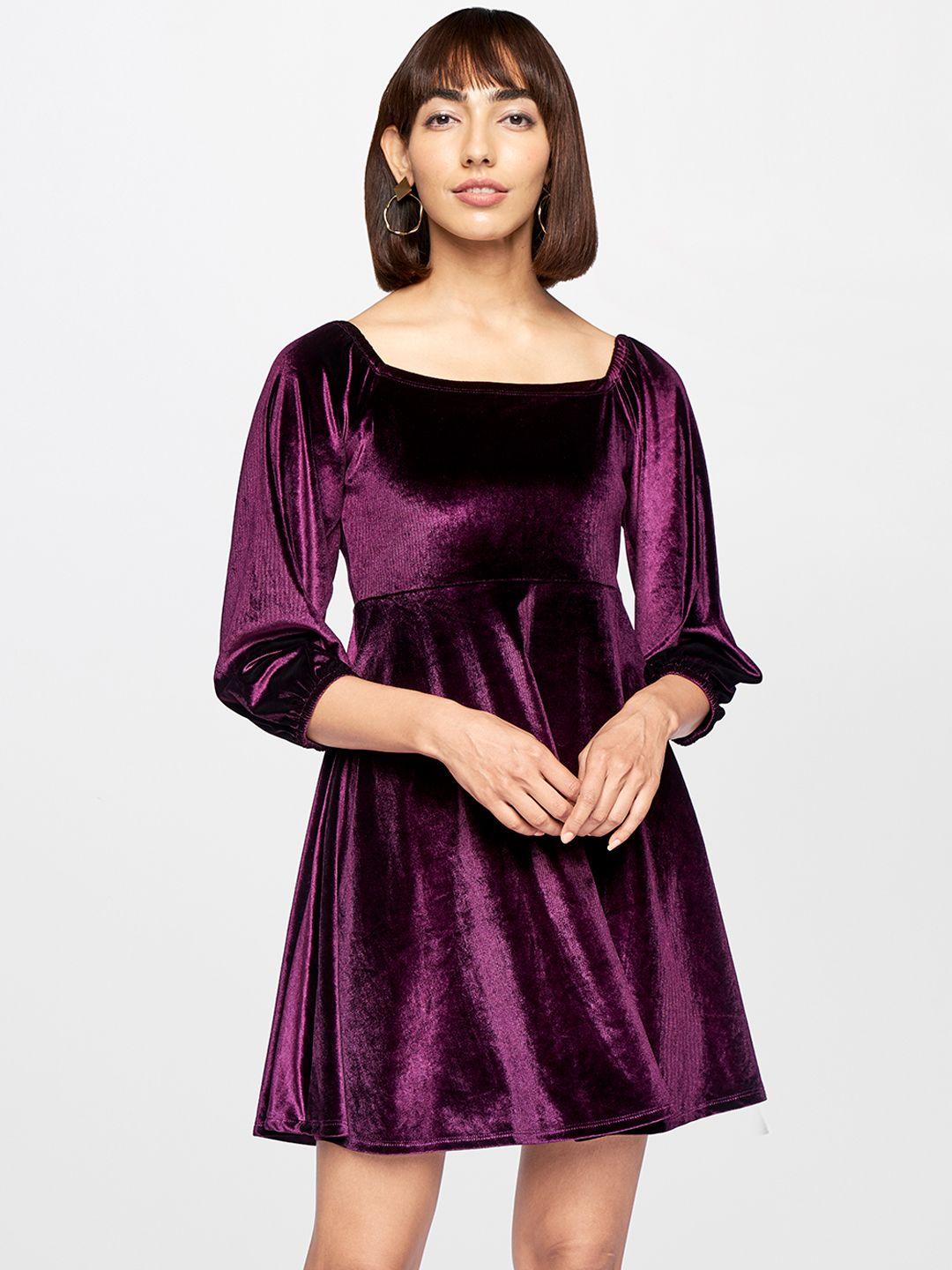 and purple solid a-line party dress