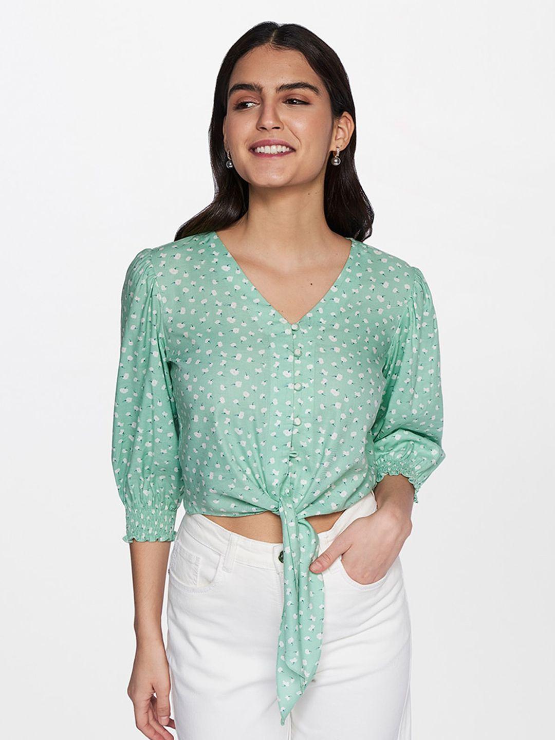 and sea green floral print crop top