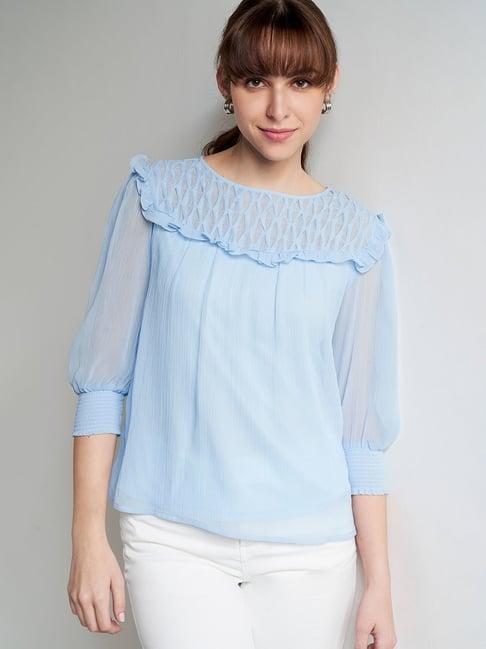 and sky blue regular fit top