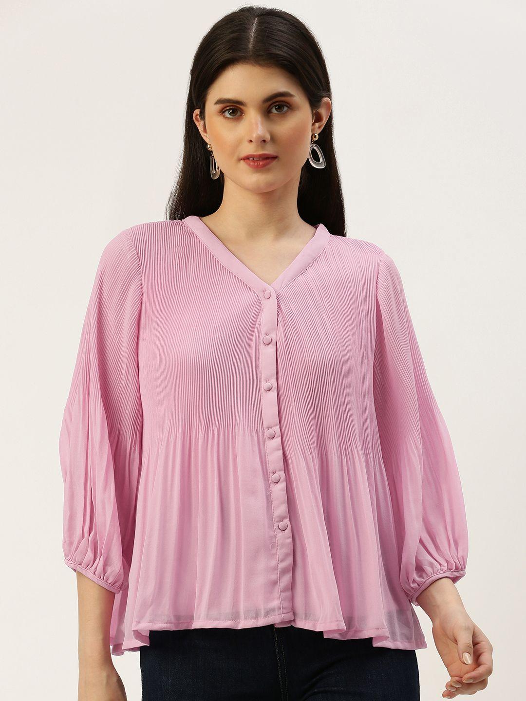 and solid bishop sleeves v-neck a-line top
