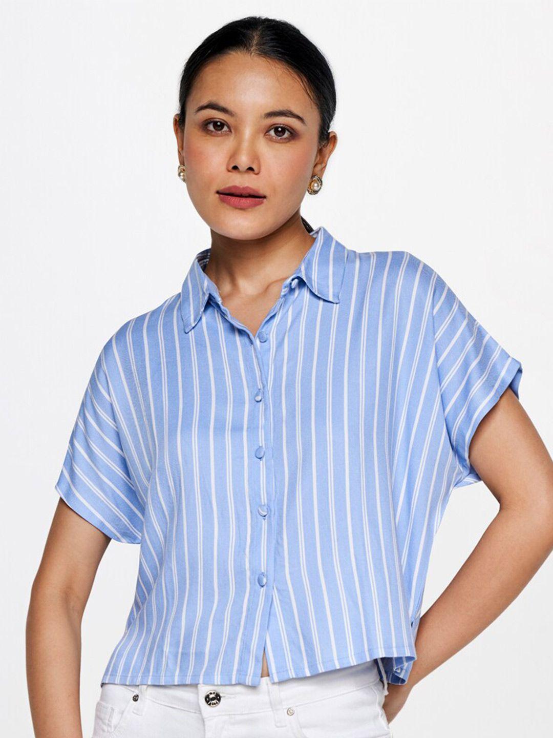 and striped extended sleeves shirt style top