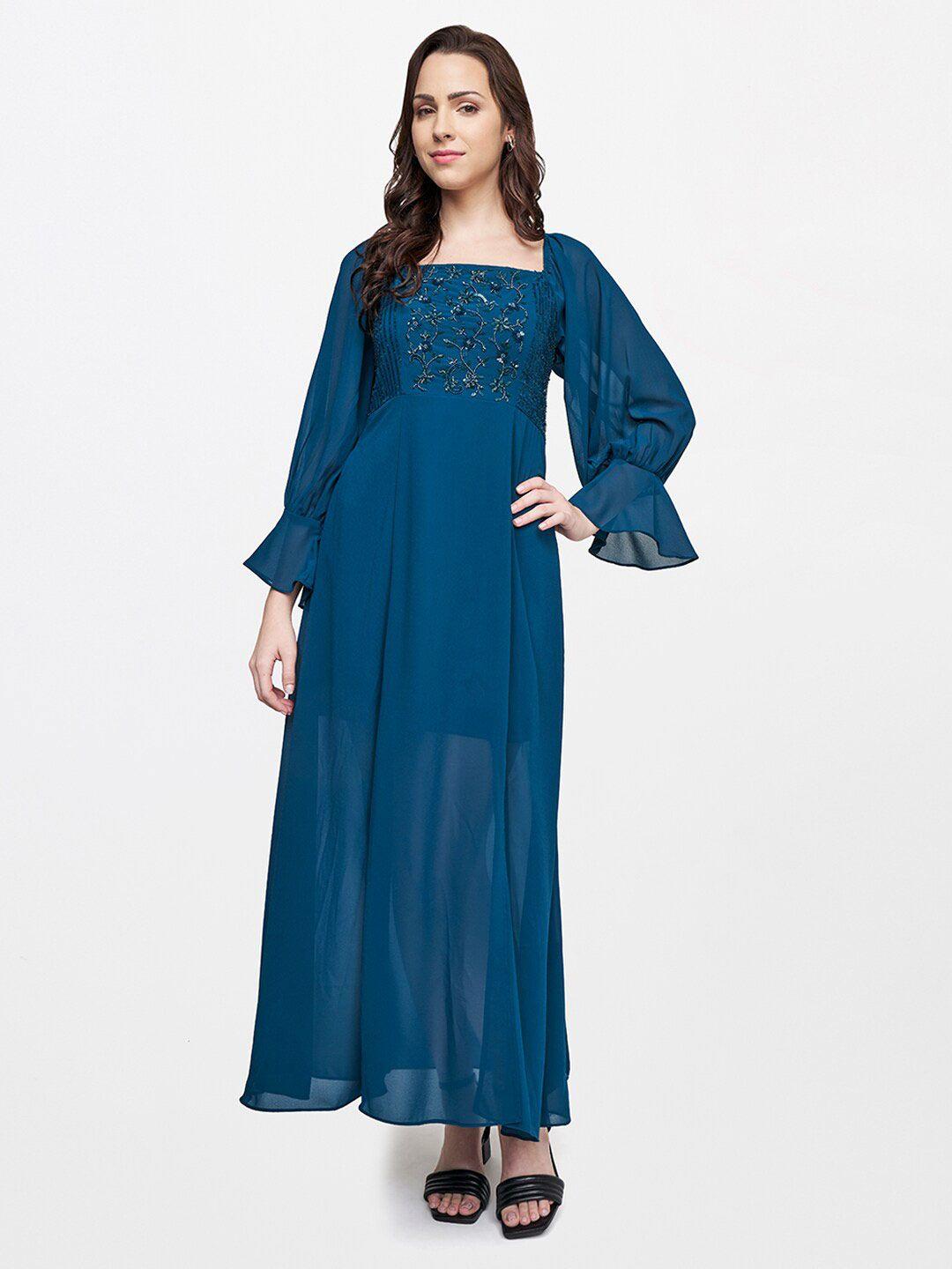 and teal embellished maxi dress