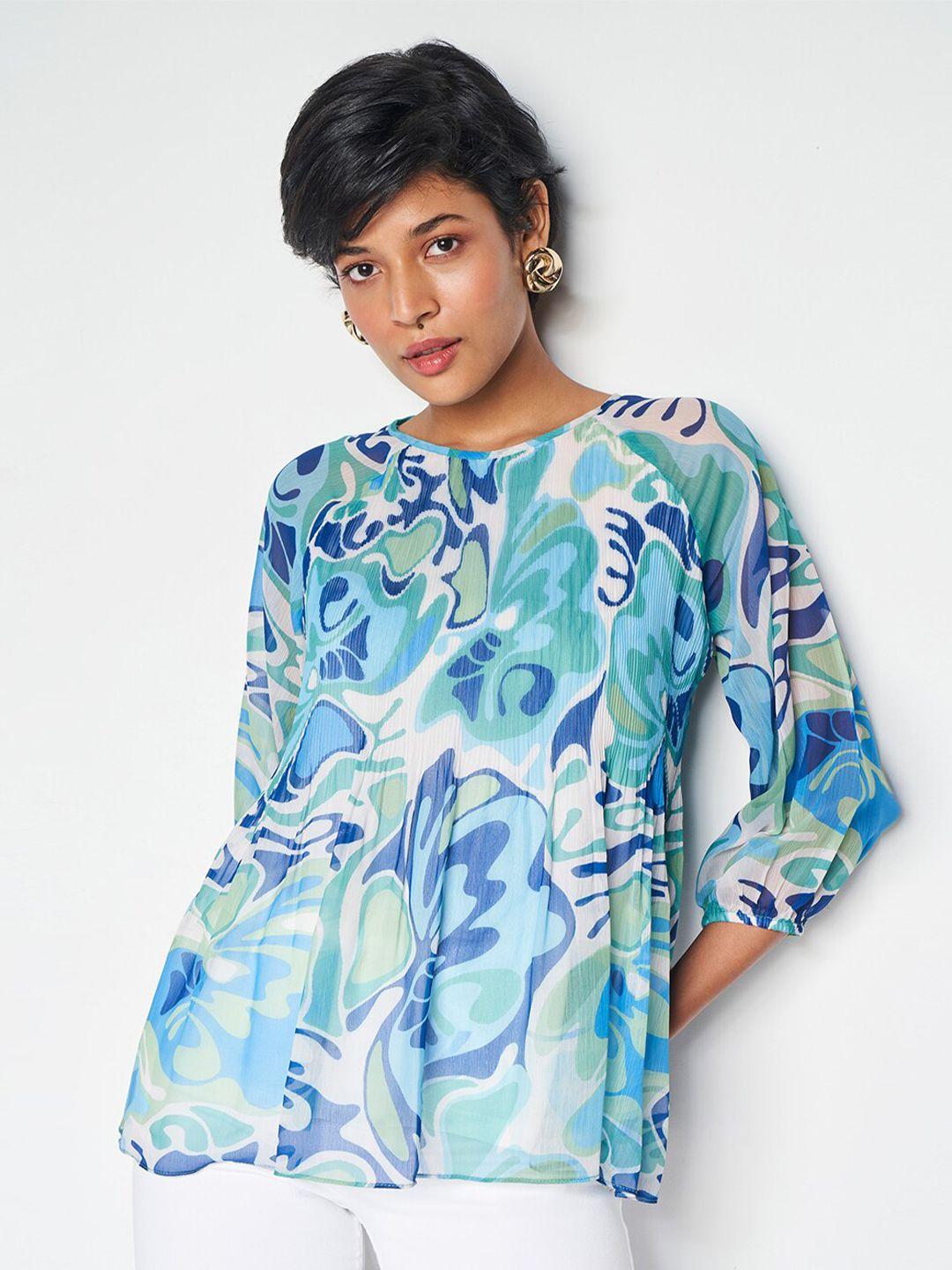 and tropical print puff sleeve top