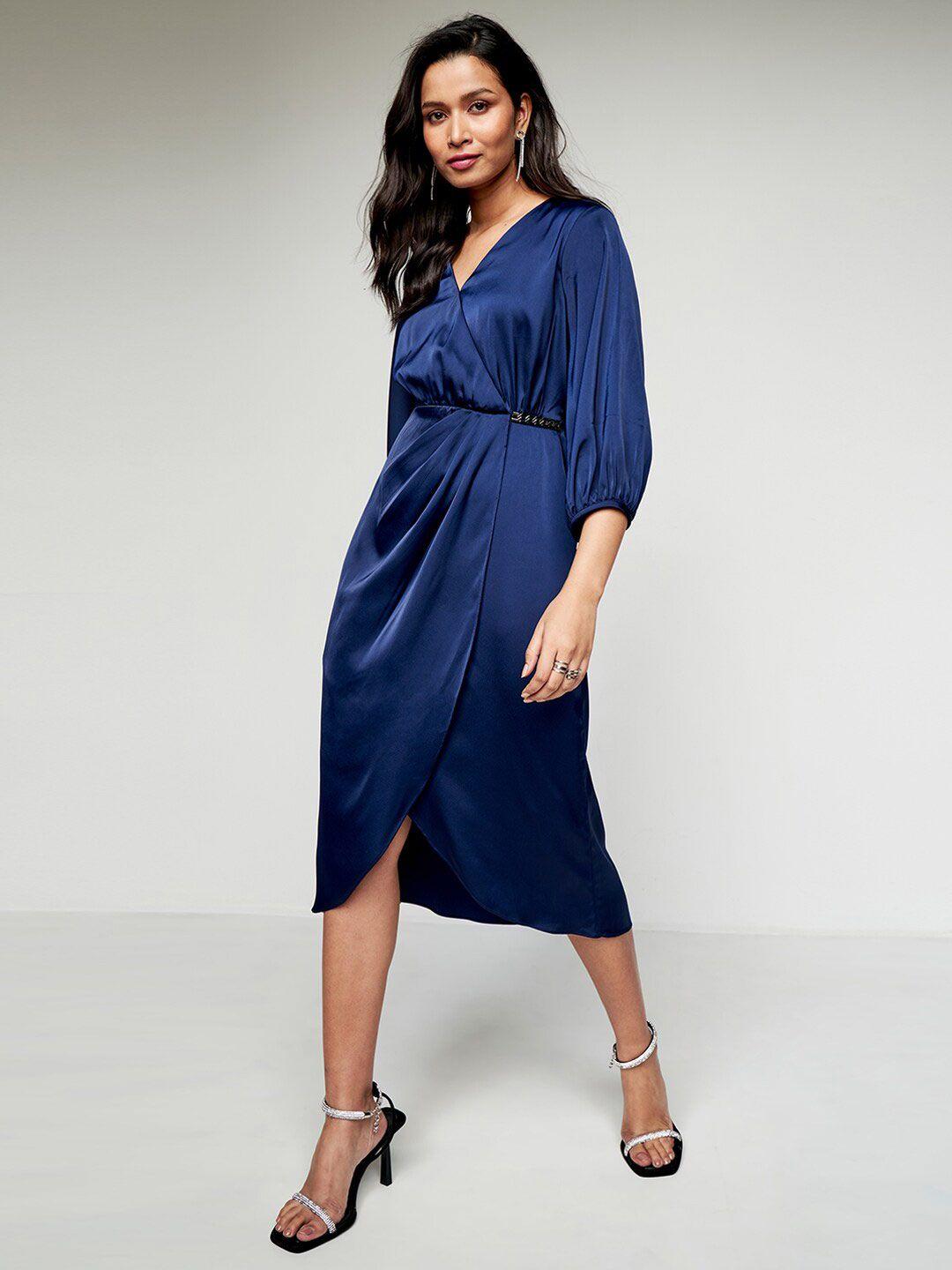 and v-neck puff sleeves tulip wrap dress