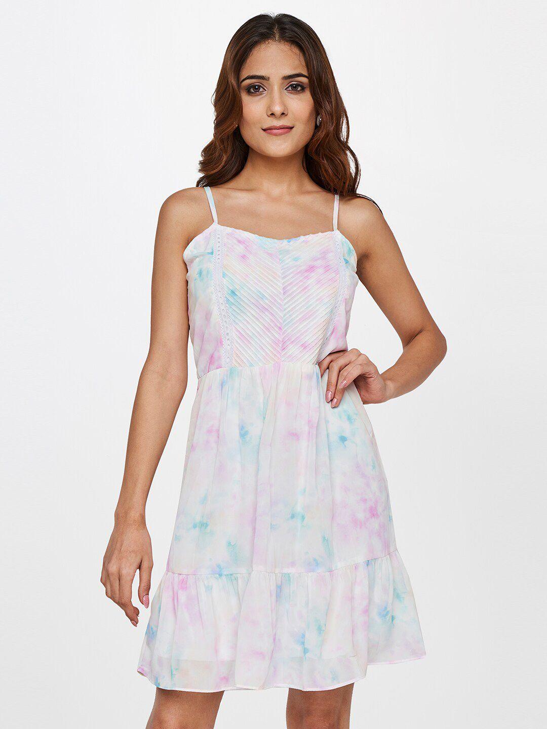 and white & blue printed a-line dress