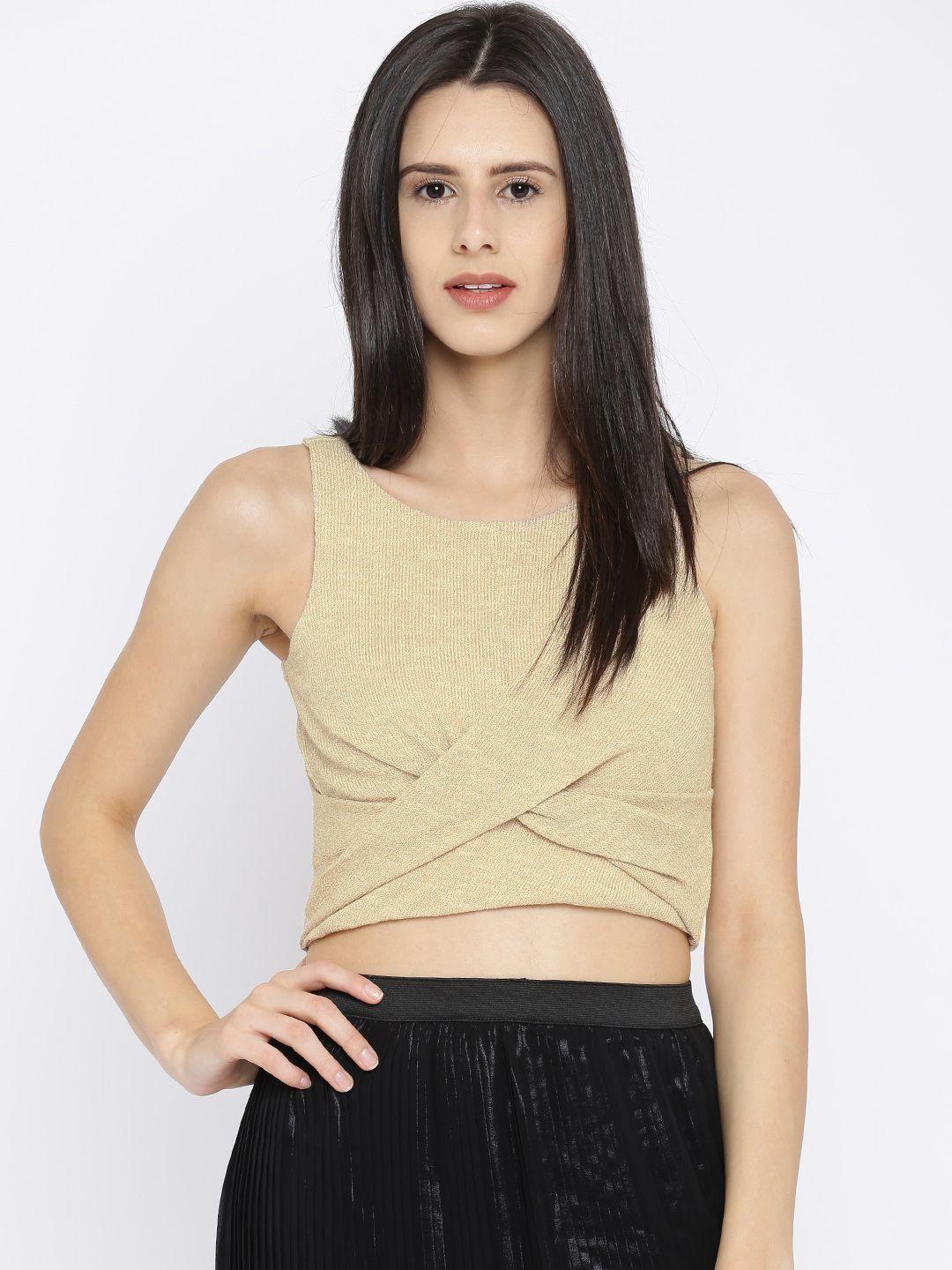 and women beige self design crop top