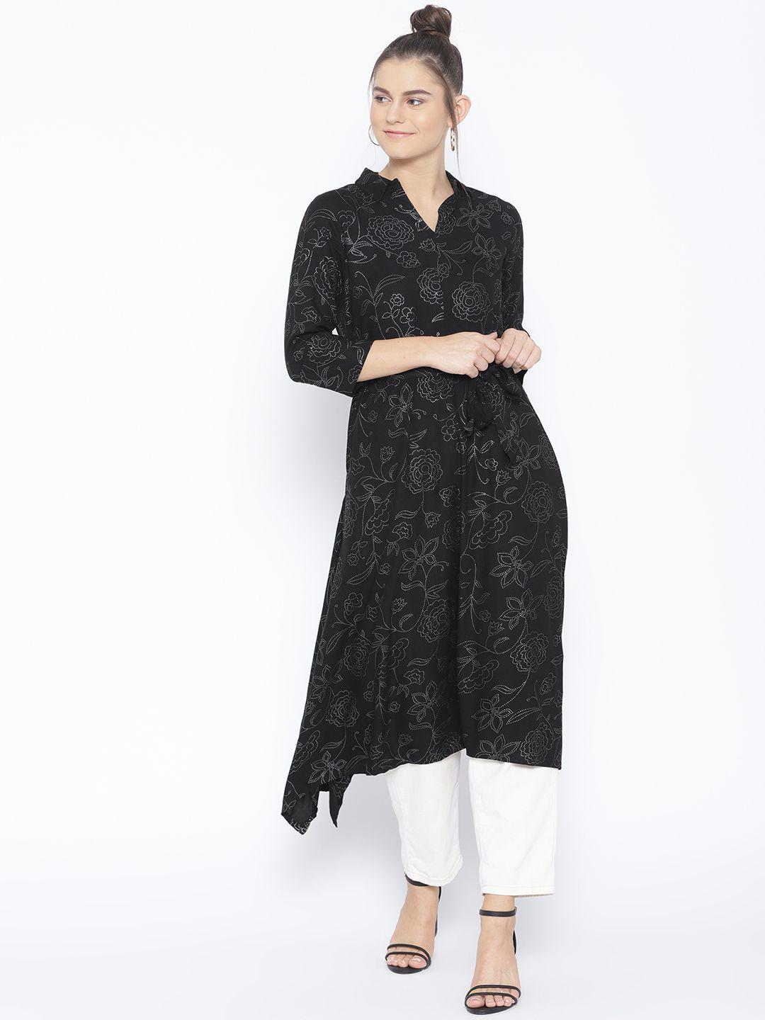 and women black & silver printed a-line tunic