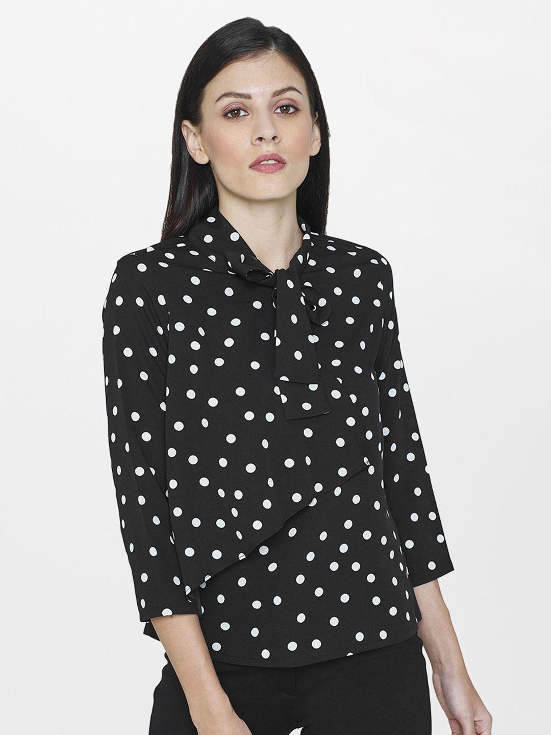 and women black & white polka printed top