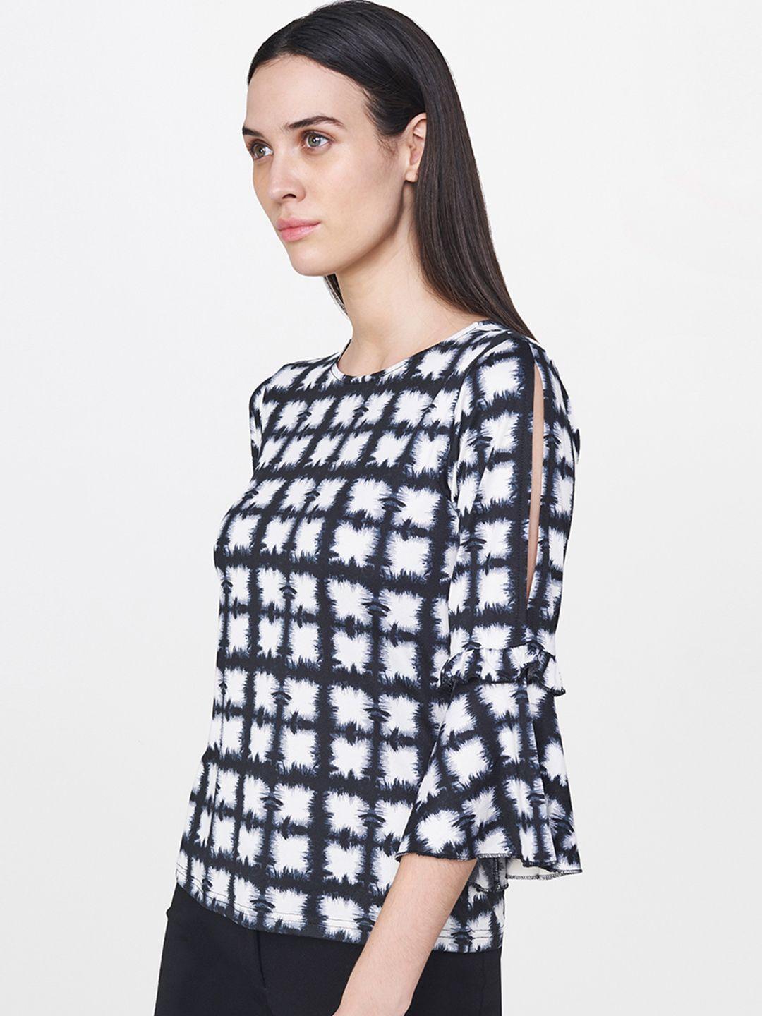 and women black & white printed top