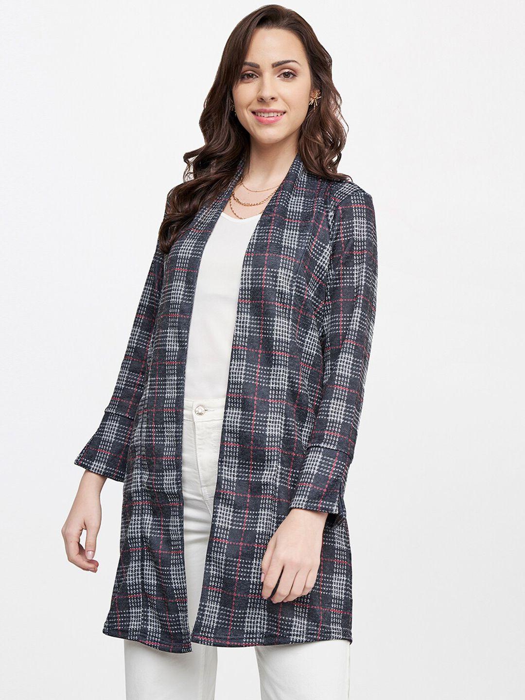 and women black and white checked longline tailored jacket