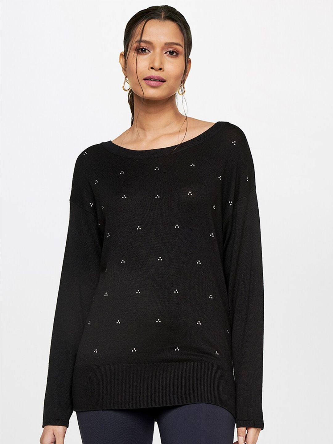 and women black geometric print top