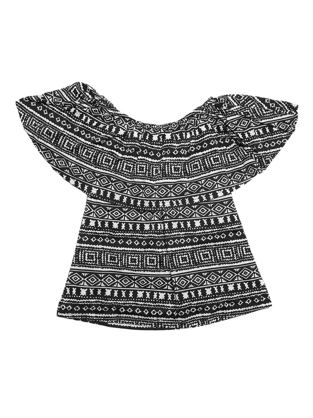 and women black printed bardot top