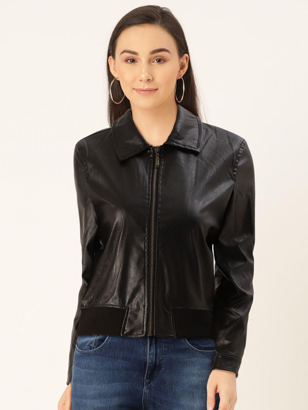 and women black solid bomber jacket