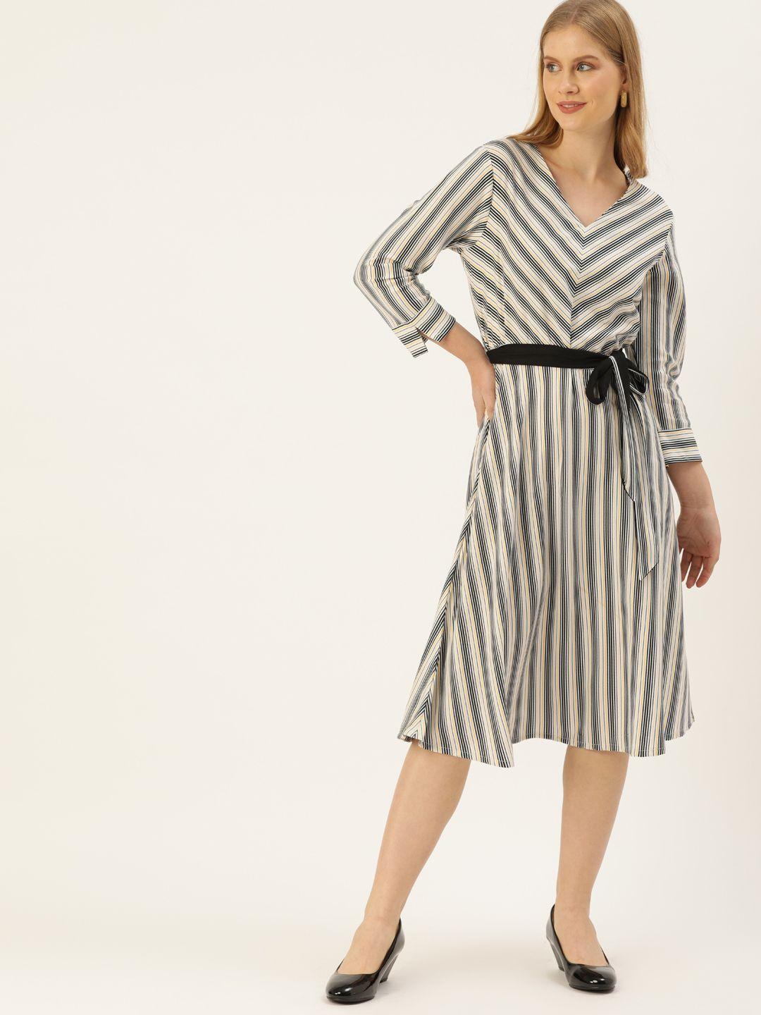 and women black striped fit and flare dress