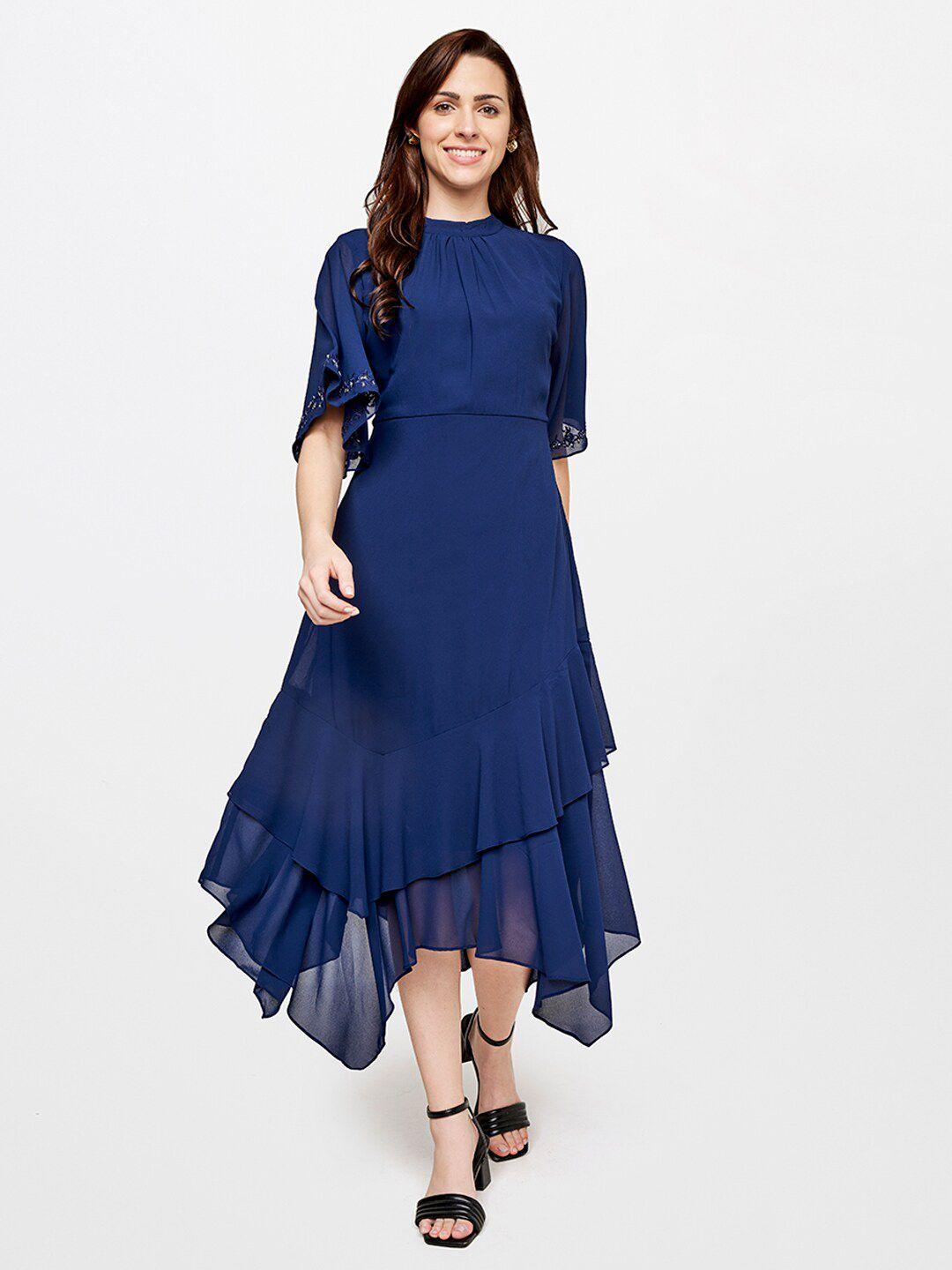 and women blue a-line midi dress