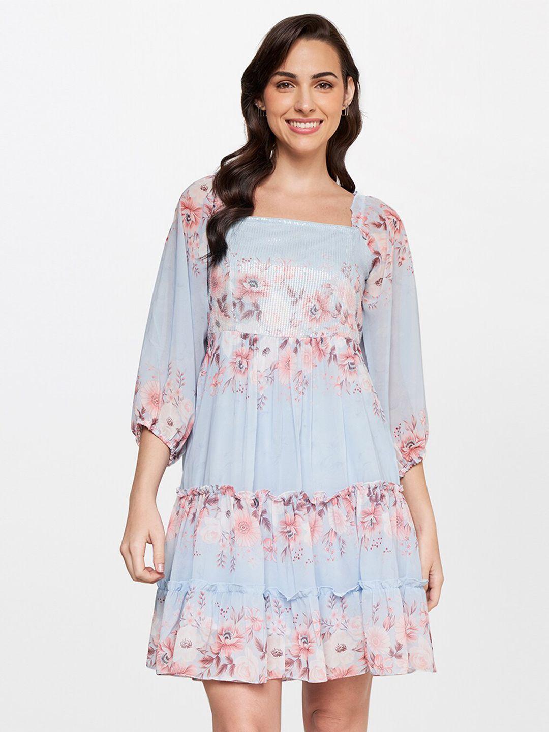 and women blue floral a-line dress