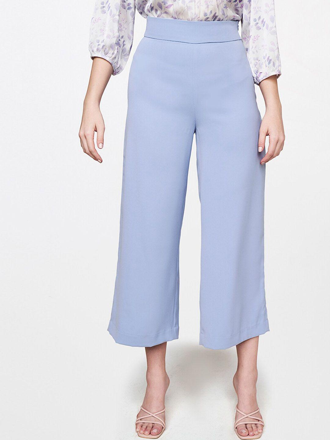and women blue straight fit culottes trousers