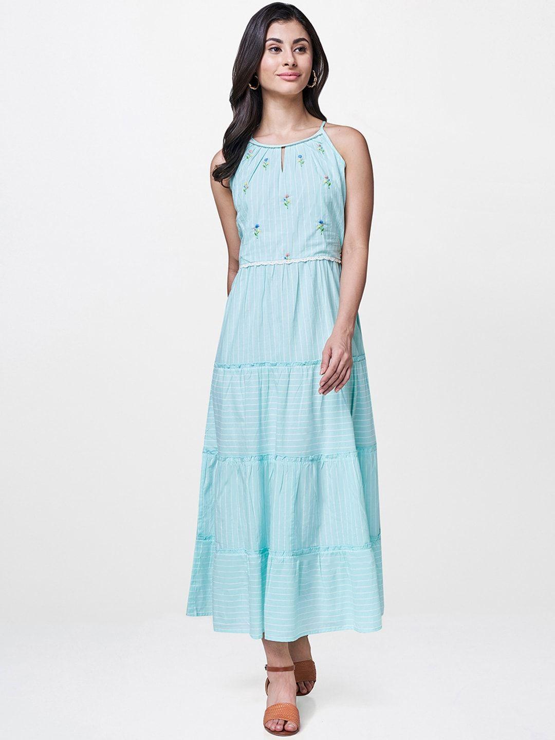 and women blue striped a-line dress