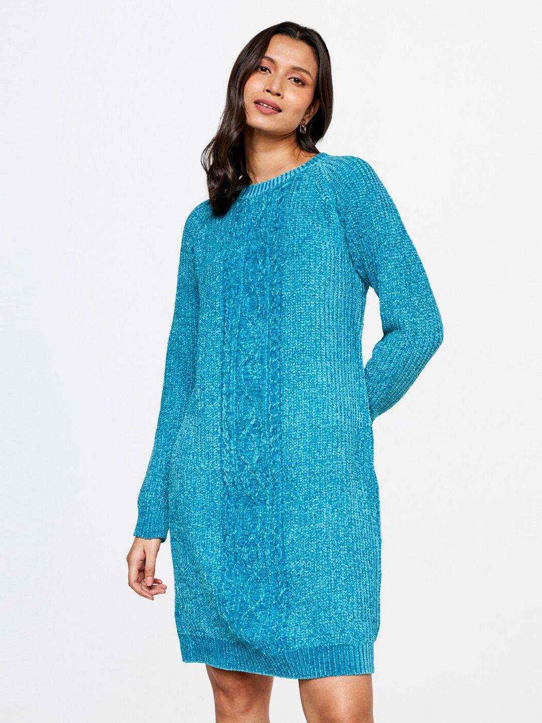 and women blue sweater dress